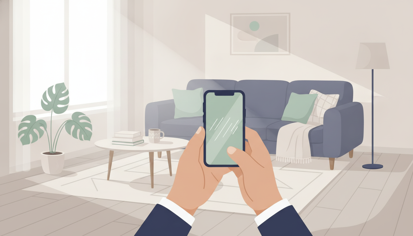 Smartphone filmer en video i en stue, symbol på sociale medier og erstatningssag
