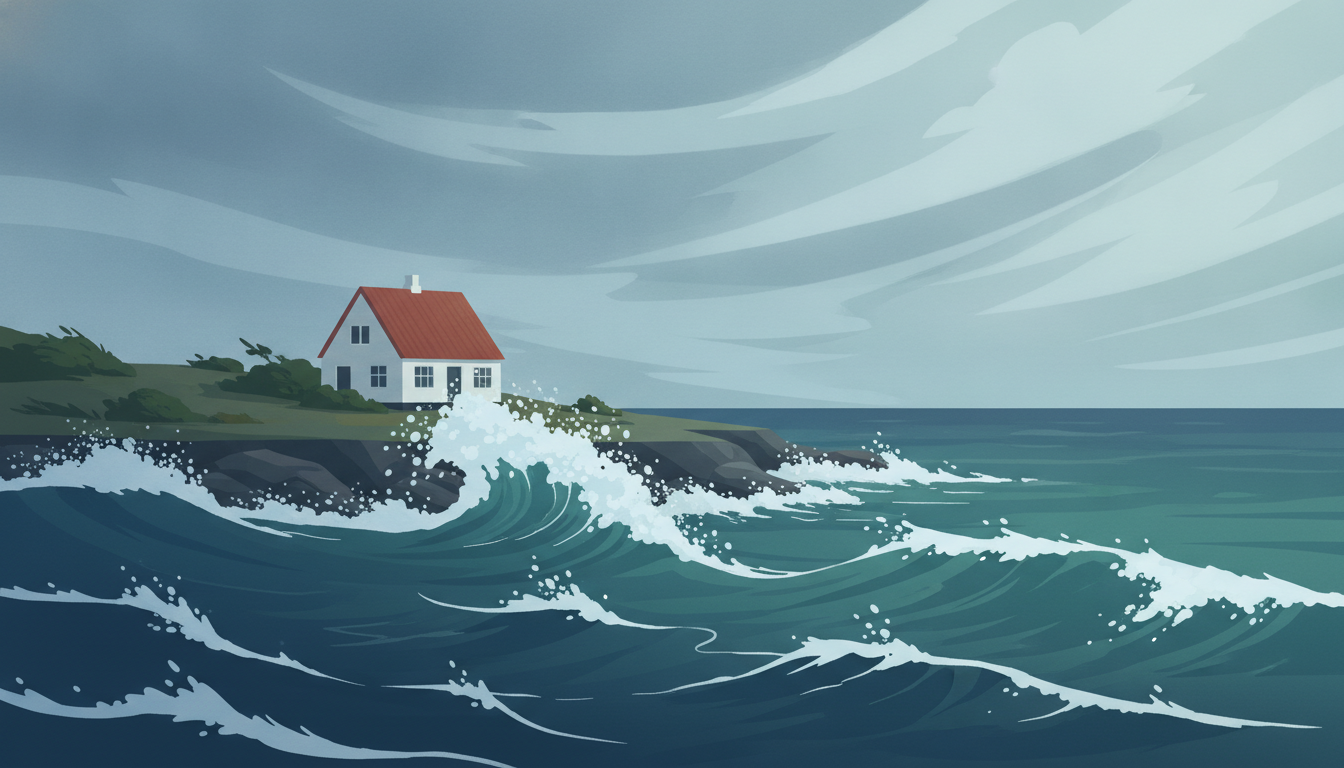Stormvejr og høje bølger ved en kyst i Danmark