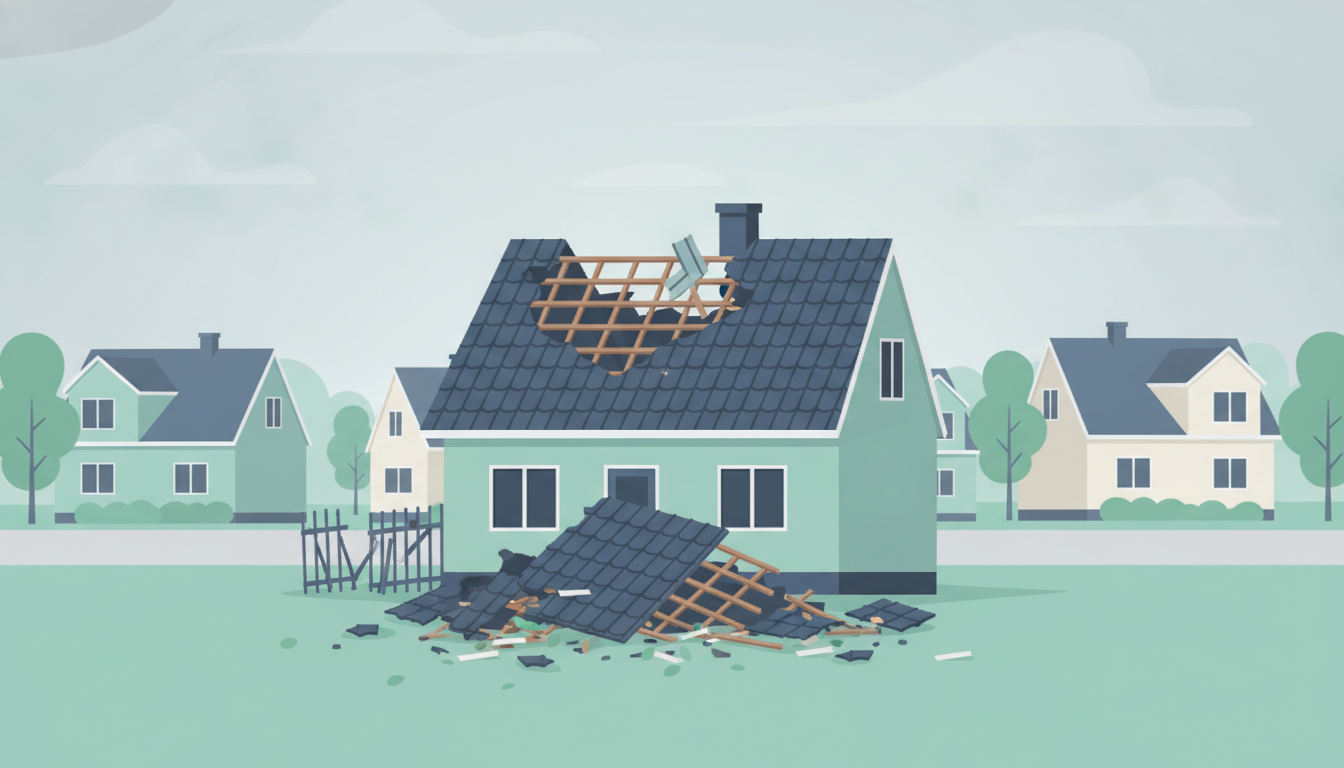 Et hustag med stormskader efter kraftig blæsevejr i Nordjylland