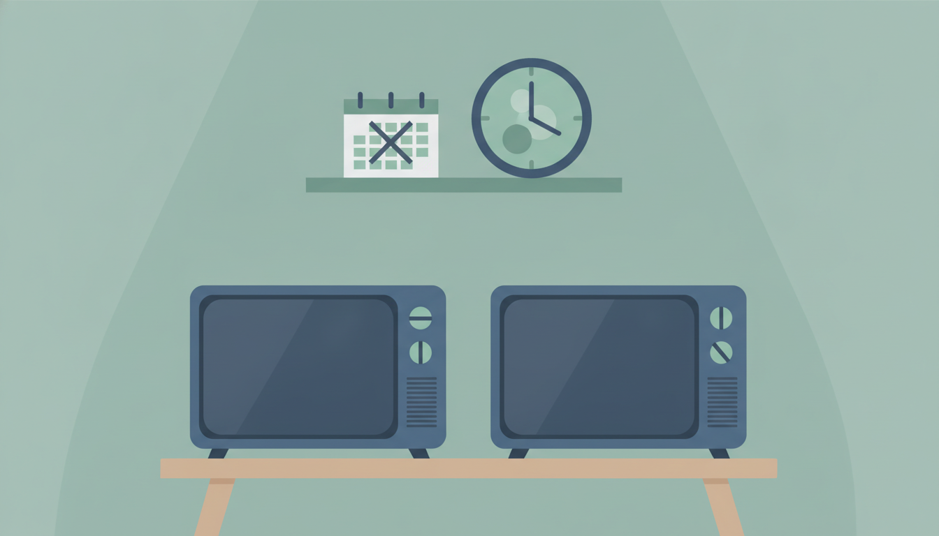 Illustrasjon av to like TV-er og en kalender som symboliserer en oversittet klagefrist i en forsikringssak