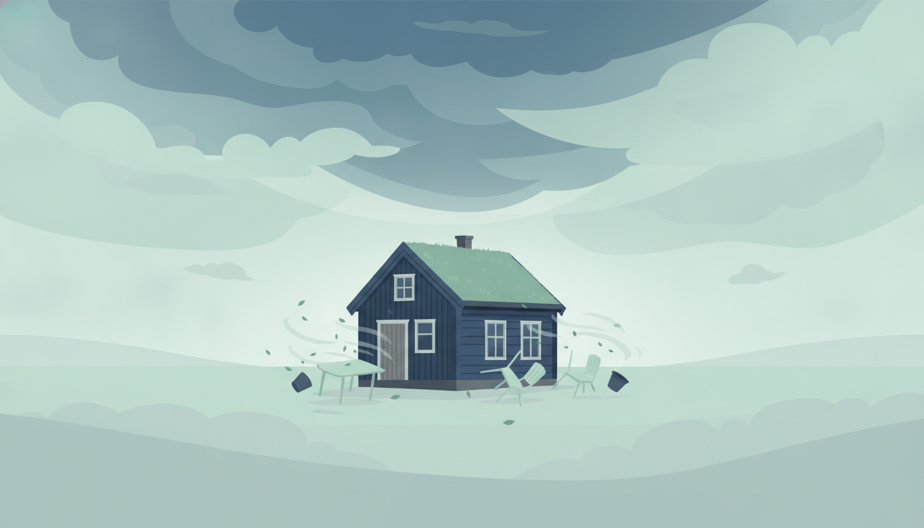 Illustrasjonsbilde av kraftig storm og vind over et hus i Norge