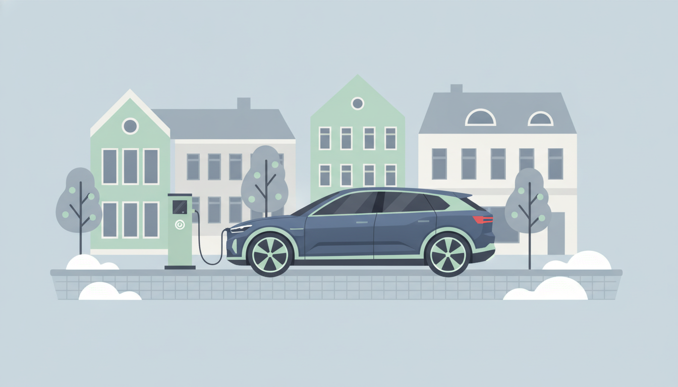 Elbil parkeret ved en ladestation i en nordisk by